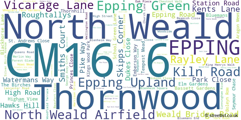 A word cloud for the CM16 6 postcode